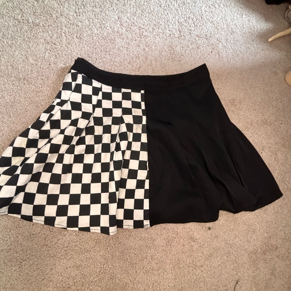 Midi half black half checker print skirt